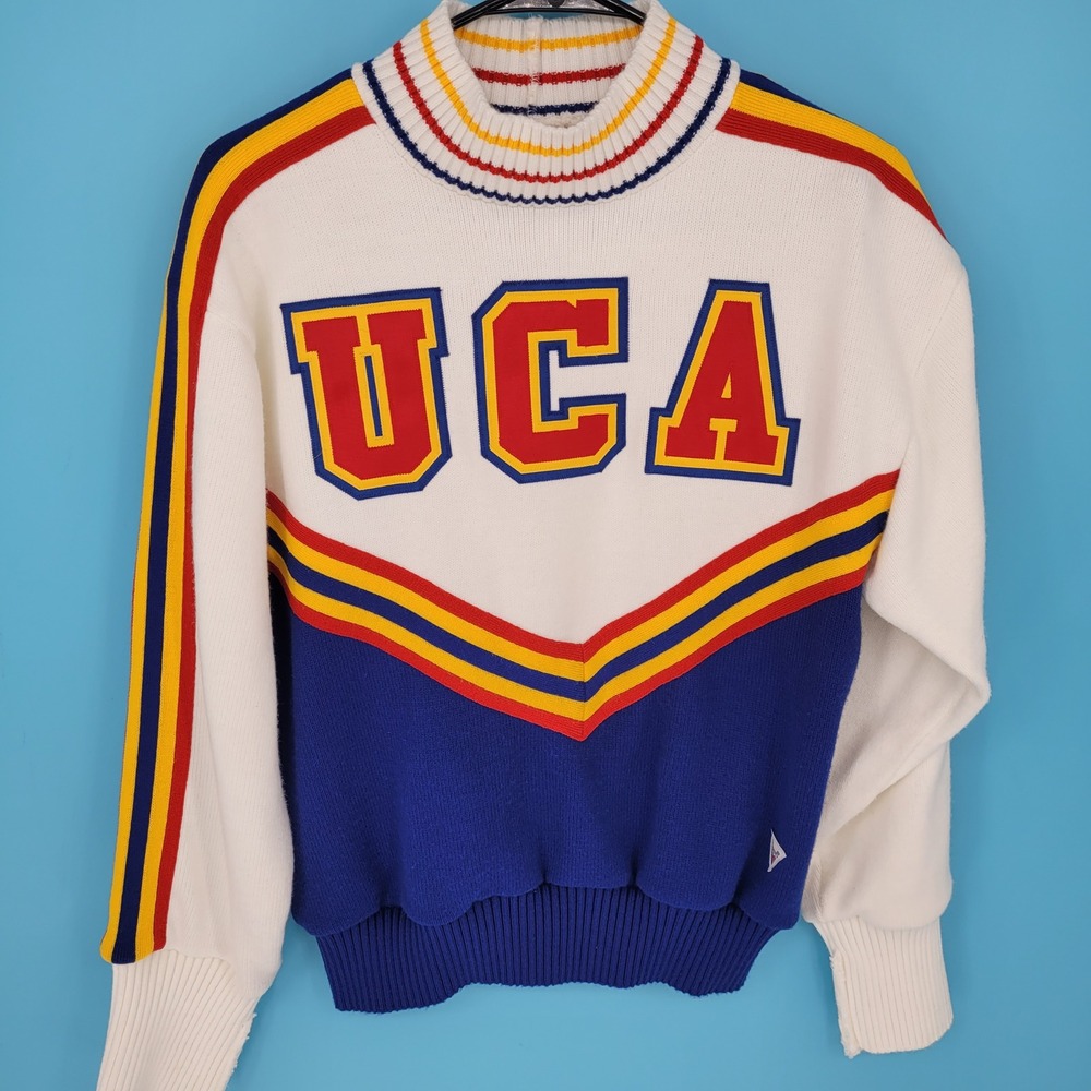 Varsity Spirit Fashions Cheerleader Sweater Womens 34 Vintage UCA Knit Retro 70s